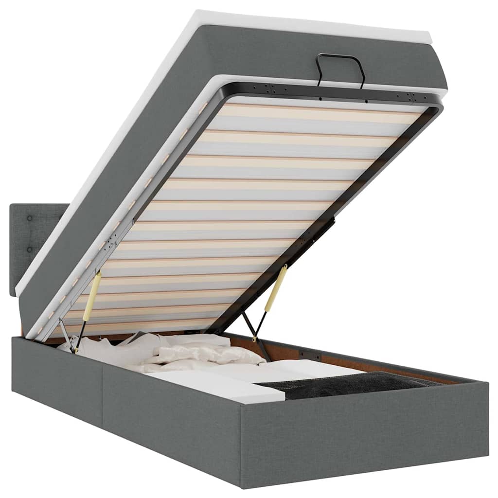 Ottomane Bett mit Matratze & LEDs Dunkelgrau 80x200 cm Stoff