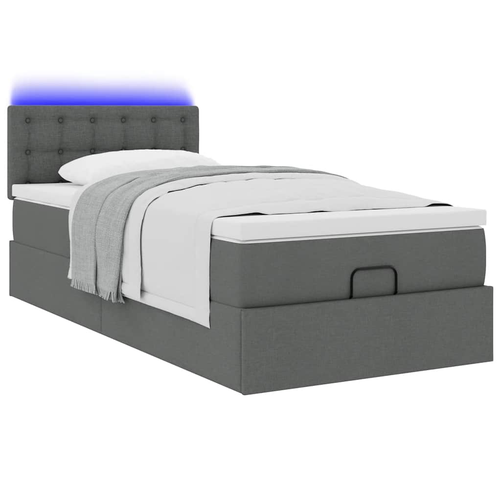 Ottomane Bett mit Matratze & LEDs Dunkelgrau 80x200 cm Stoff