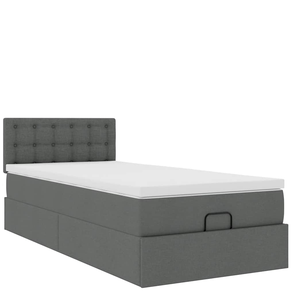 Ottomane Bett mit Matratze & LEDs Dunkelgrau 80x200 cm Stoff