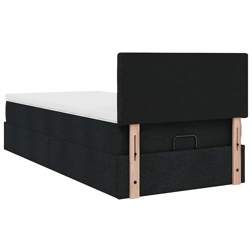 Ottomane Bett mit Matratze & LEDs Schwarz 80x200 cm Stoff