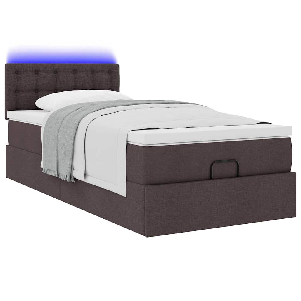 Ottoman-Bett mit Matratze & LEDs Dunkelbraun 80x200 cm Stoff