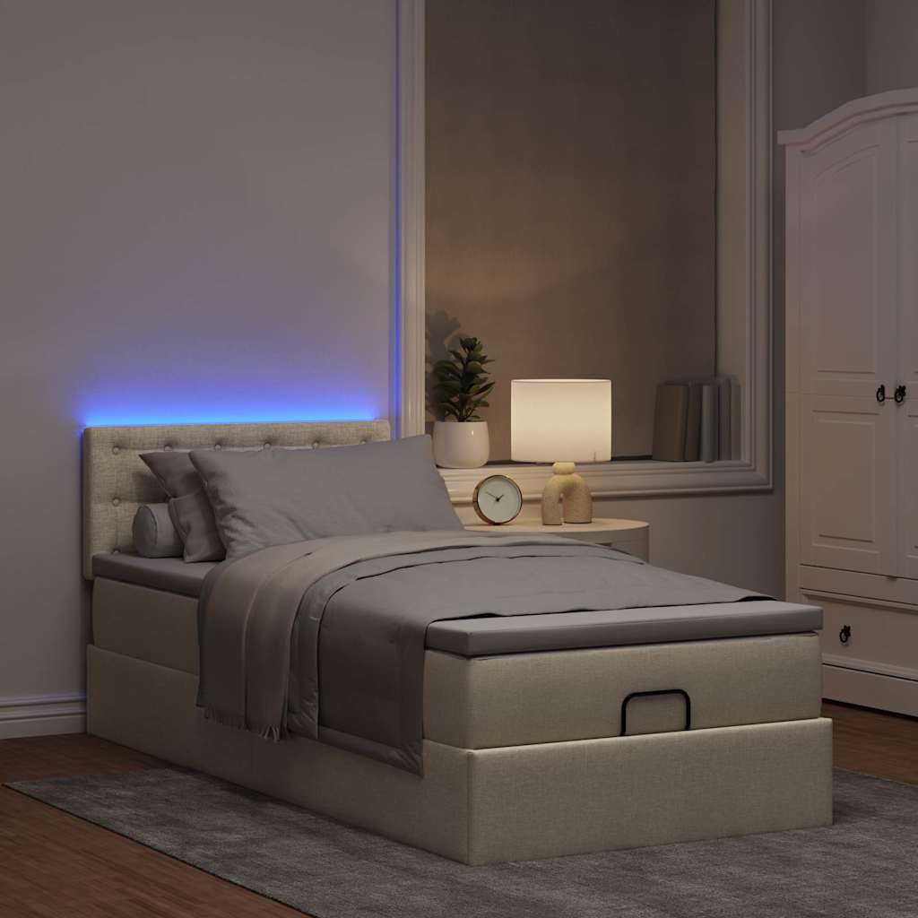 Ottoman-Bett mit Matratze & LEDs Creme 80x200 cm Stoff