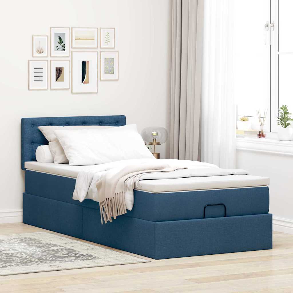 Ottoman-Bett mit Matratze & LEDs Blau 80x200 cm Stoff