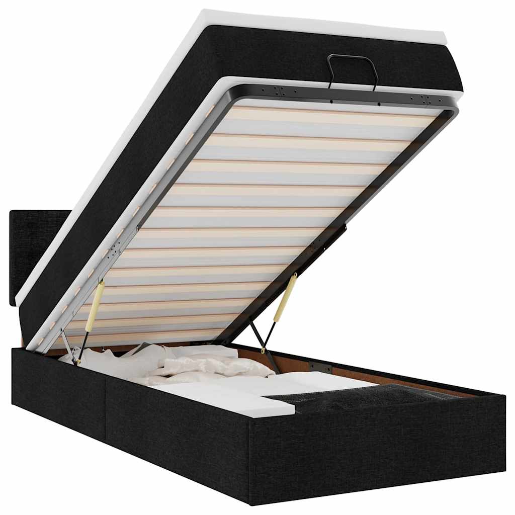Ottoman-Bett mit Matratze & LEDs Schwarz 90x190 cm Stoff