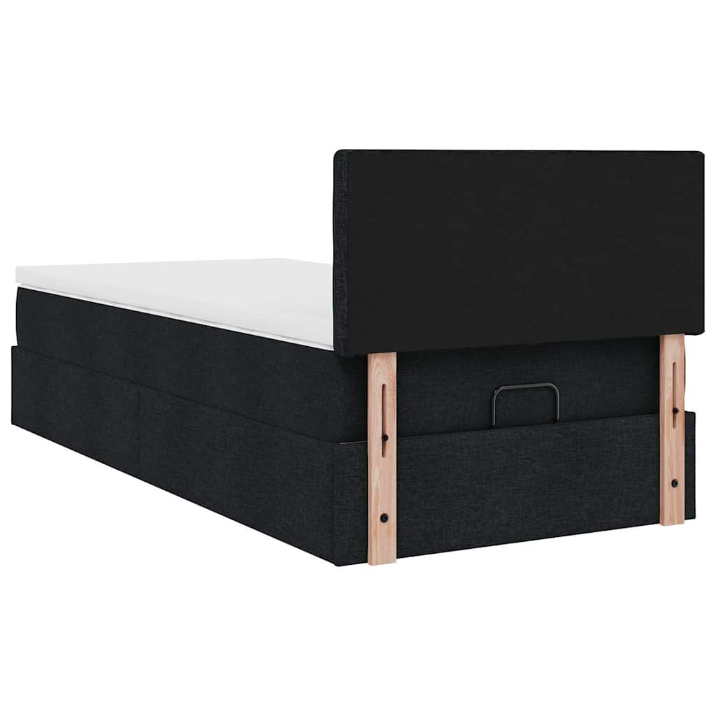Ottoman-Bett mit Matratze & LEDs Schwarz 90x190 cm Stoff