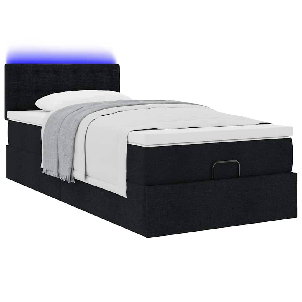 Ottoman-Bett mit Matratze & LEDs Schwarz 90x190 cm Stoff