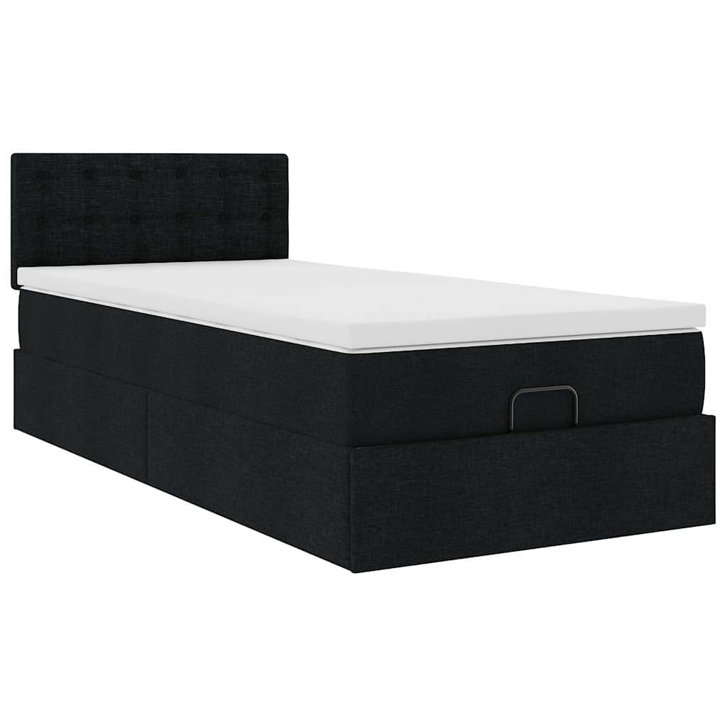 Ottoman-Bett mit Matratze & LEDs Schwarz 90x190 cm Stoff
