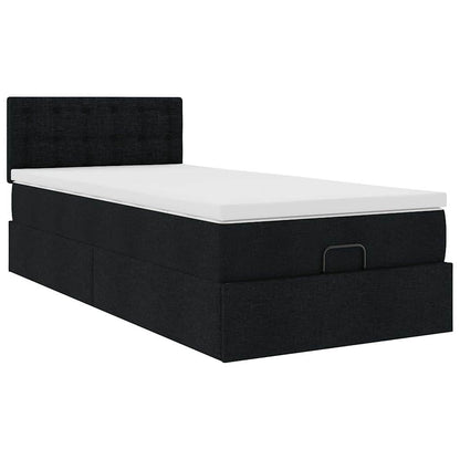 Ottoman-Bett mit Matratze & LEDs Schwarz 90x190 cm Stoff