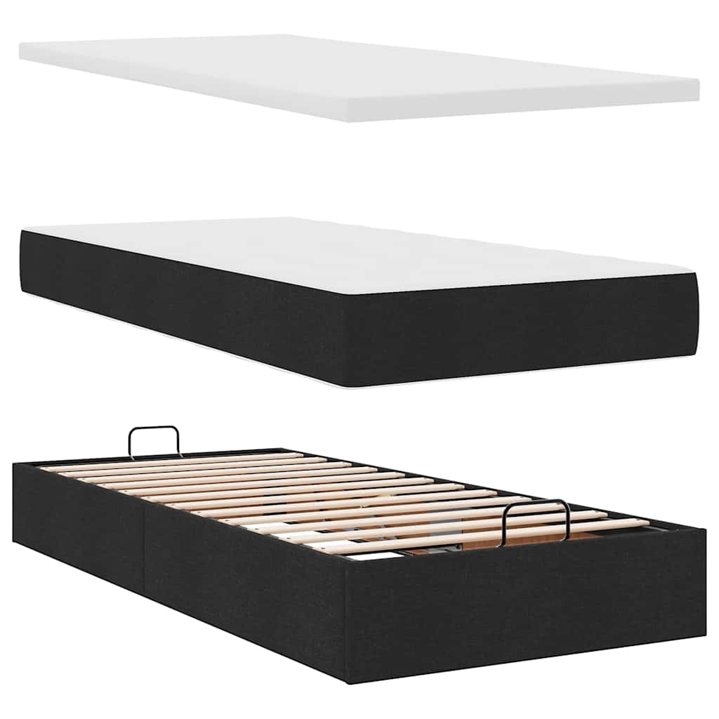 Ottoman-Bett mit Matratze & LEDs Schwarz 90x190 cm Stoff