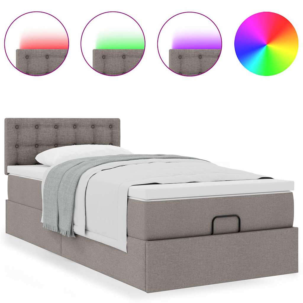 Ottoman-Bett mit Matratze & LEDs Taupe 90x190 cm Stoff