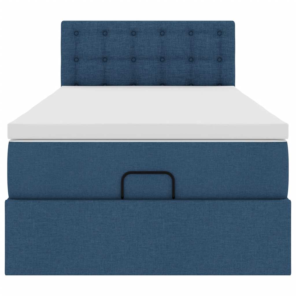 Ottoman-Bett mit Matratze & LEDs Blau 90x190 cm Stoff