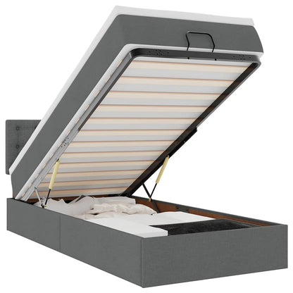 Ottomane Bett mit Matratze & LEDs Dunkelgrau 90x200 cm Stoff