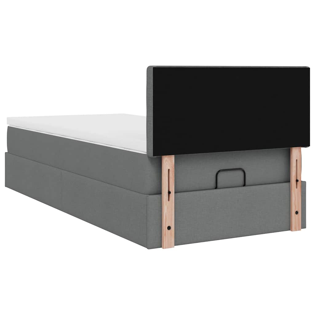 Ottomane Bett mit Matratze & LEDs Dunkelgrau 90x200 cm Stoff