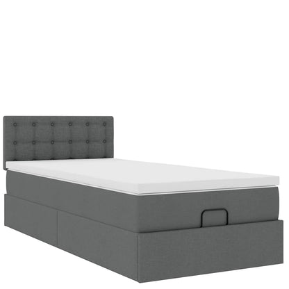 Ottomane Bett mit Matratze & LEDs Dunkelgrau 90x200 cm Stoff