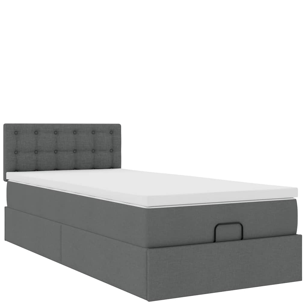 Ottomane Bett mit Matratze & LEDs Dunkelgrau 90x200 cm Stoff