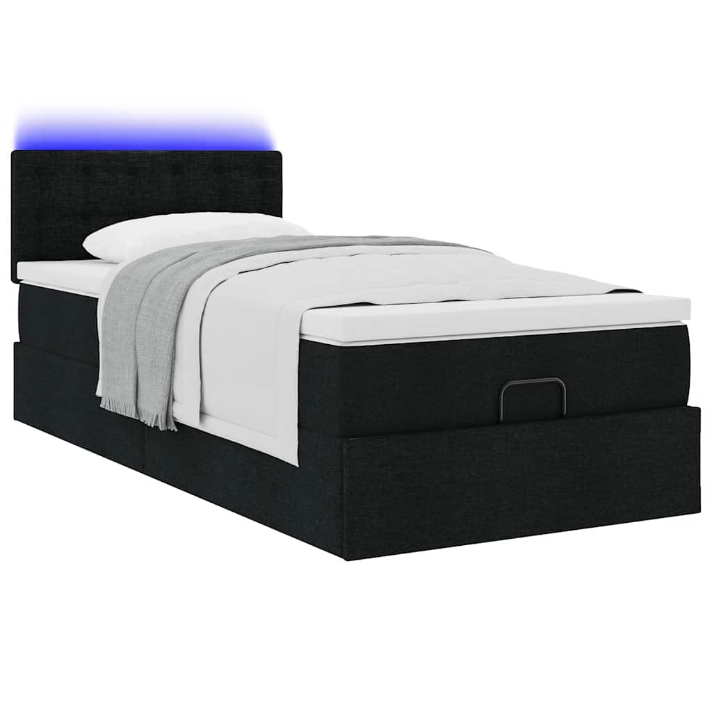Ottoman-Bett mit Matratze & LEDs Schwarz 90x200 cm Stoff