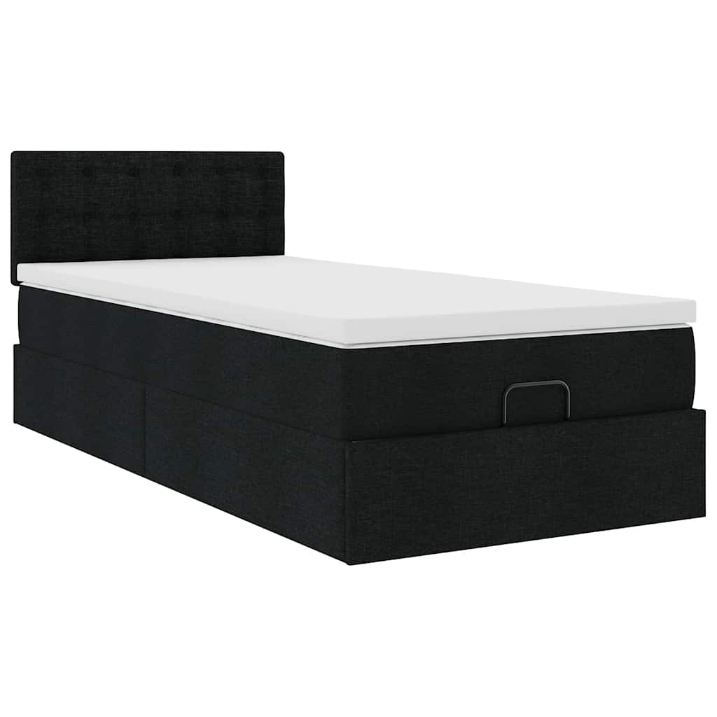 Ottoman-Bett mit Matratze & LEDs Schwarz 90x200 cm Stoff
