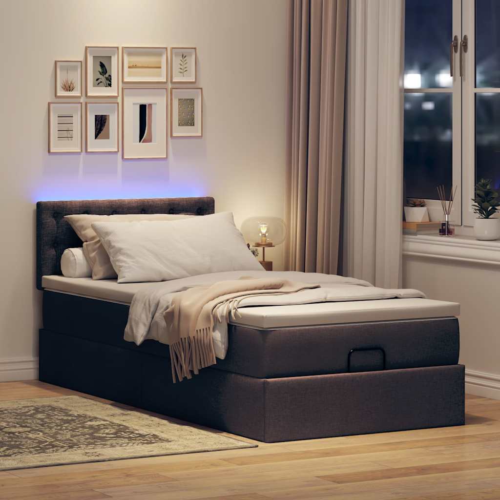 Ottomane Bett mit Matratze & LEDs Dunkelbraun 90x200 cm Stoff