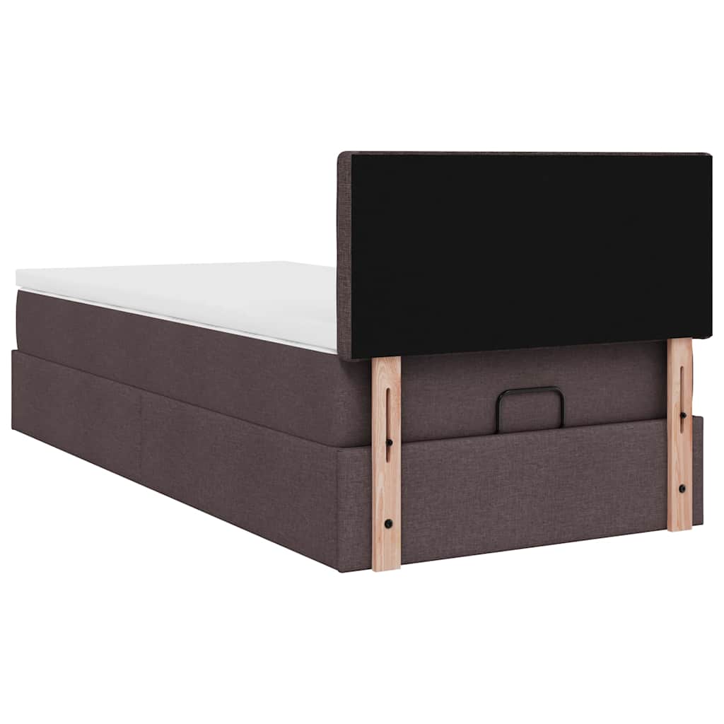 Ottomane Bett mit Matratze & LEDs Dunkelbraun 90x200 cm Stoff