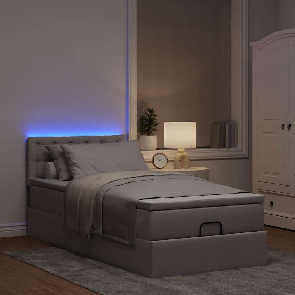 Ottomane Bett mit Matratze & LEDs Taupe 90x200 cm Stoff