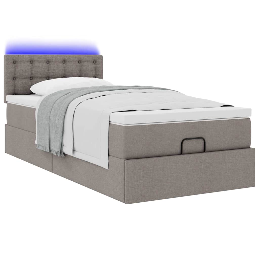 Ottomane Bett mit Matratze & LEDs Taupe 90x200 cm Stoff