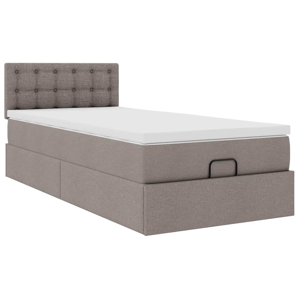 Ottomane Bett mit Matratze & LEDs Taupe 90x200 cm Stoff