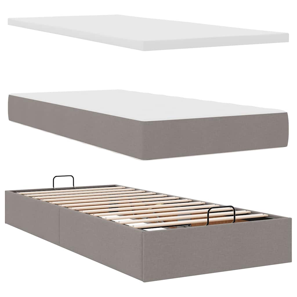 Ottomane Bett mit Matratze & LEDs Taupe 90x200 cm Stoff