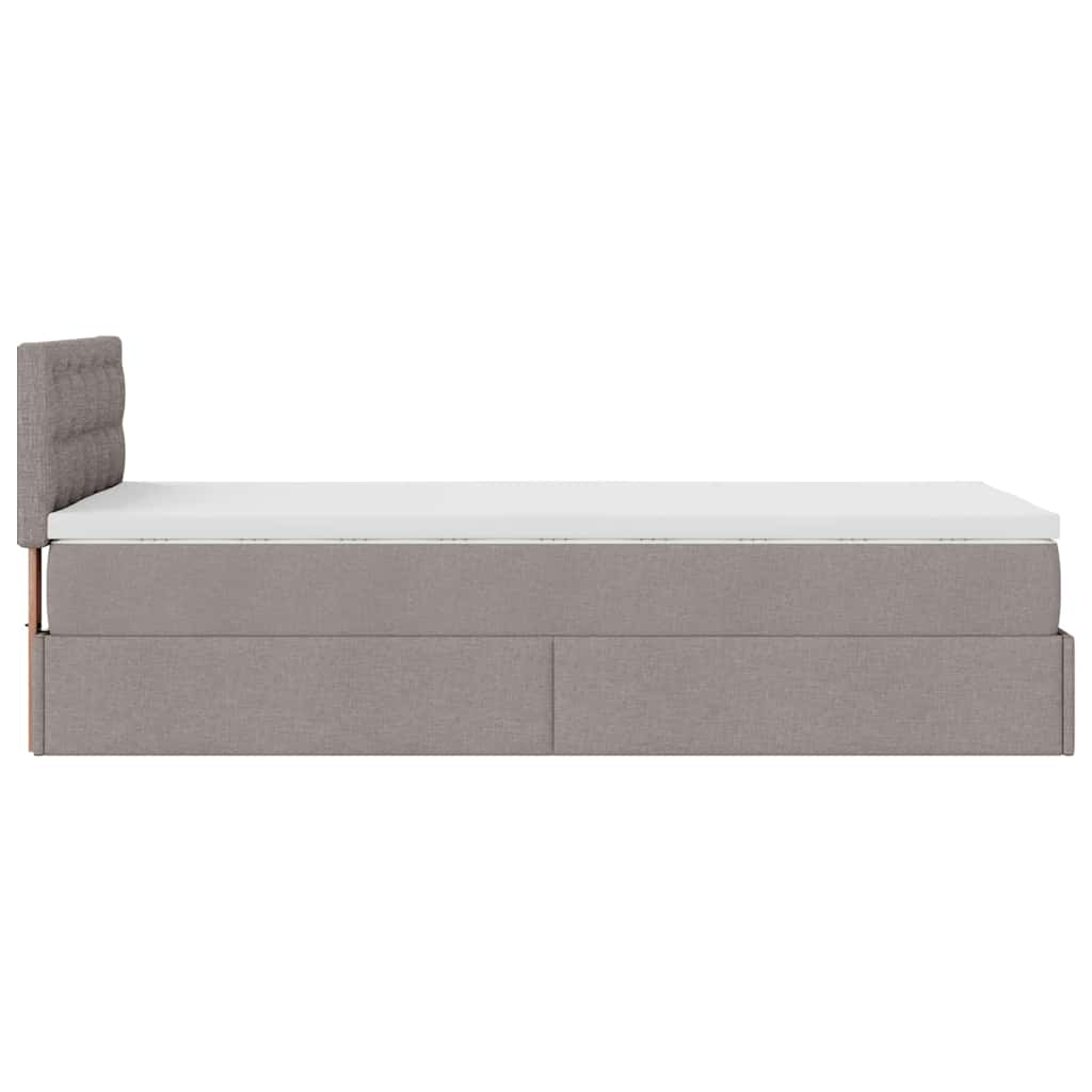 Ottomane Bett mit Matratze & LEDs Taupe 90x200 cm Stoff