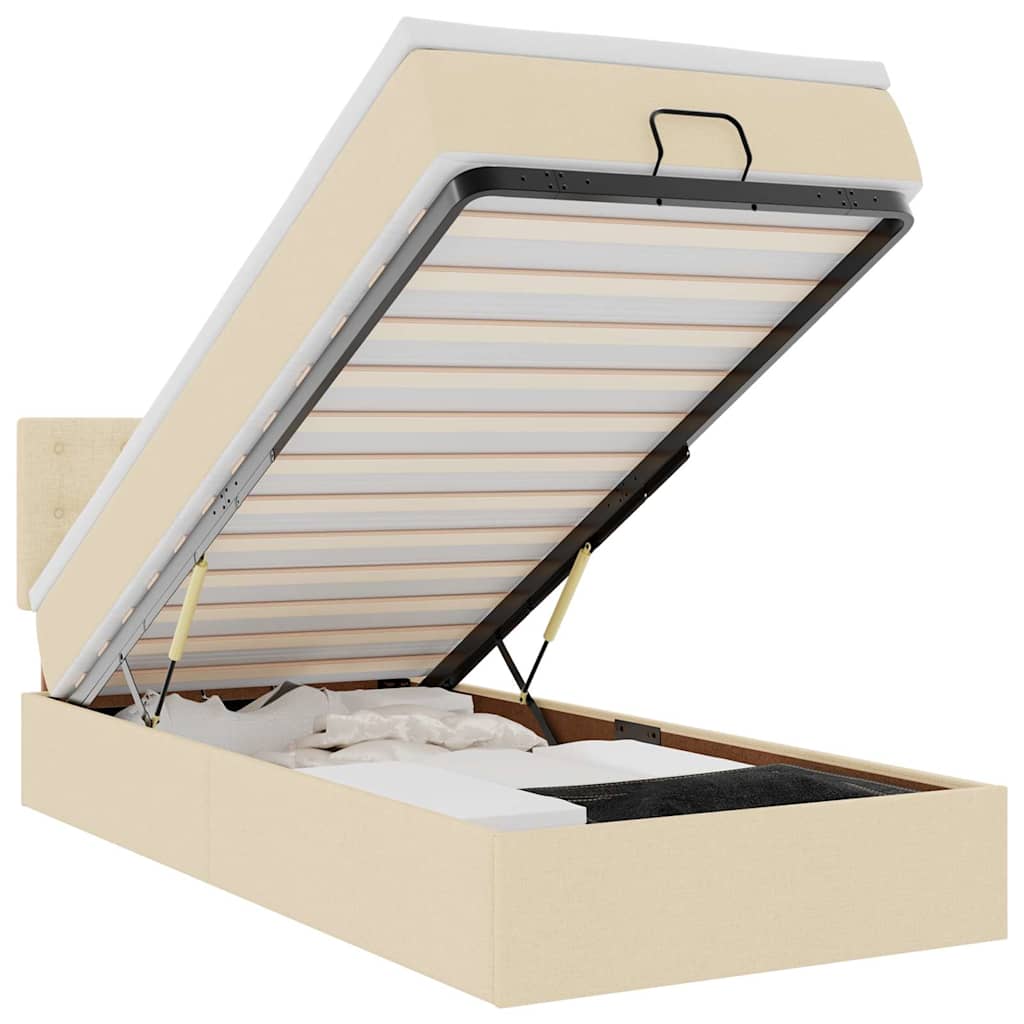 Ottomane Bett mit Matratze & LEDs Creme 90x200 cm Stoff