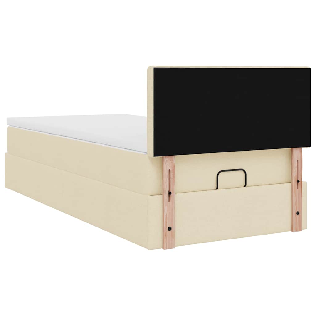 Ottomane Bett mit Matratze & LEDs Creme 90x200 cm Stoff