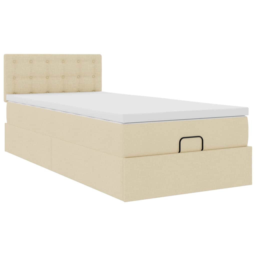 Ottomane Bett mit Matratze & LEDs Creme 90x200 cm Stoff