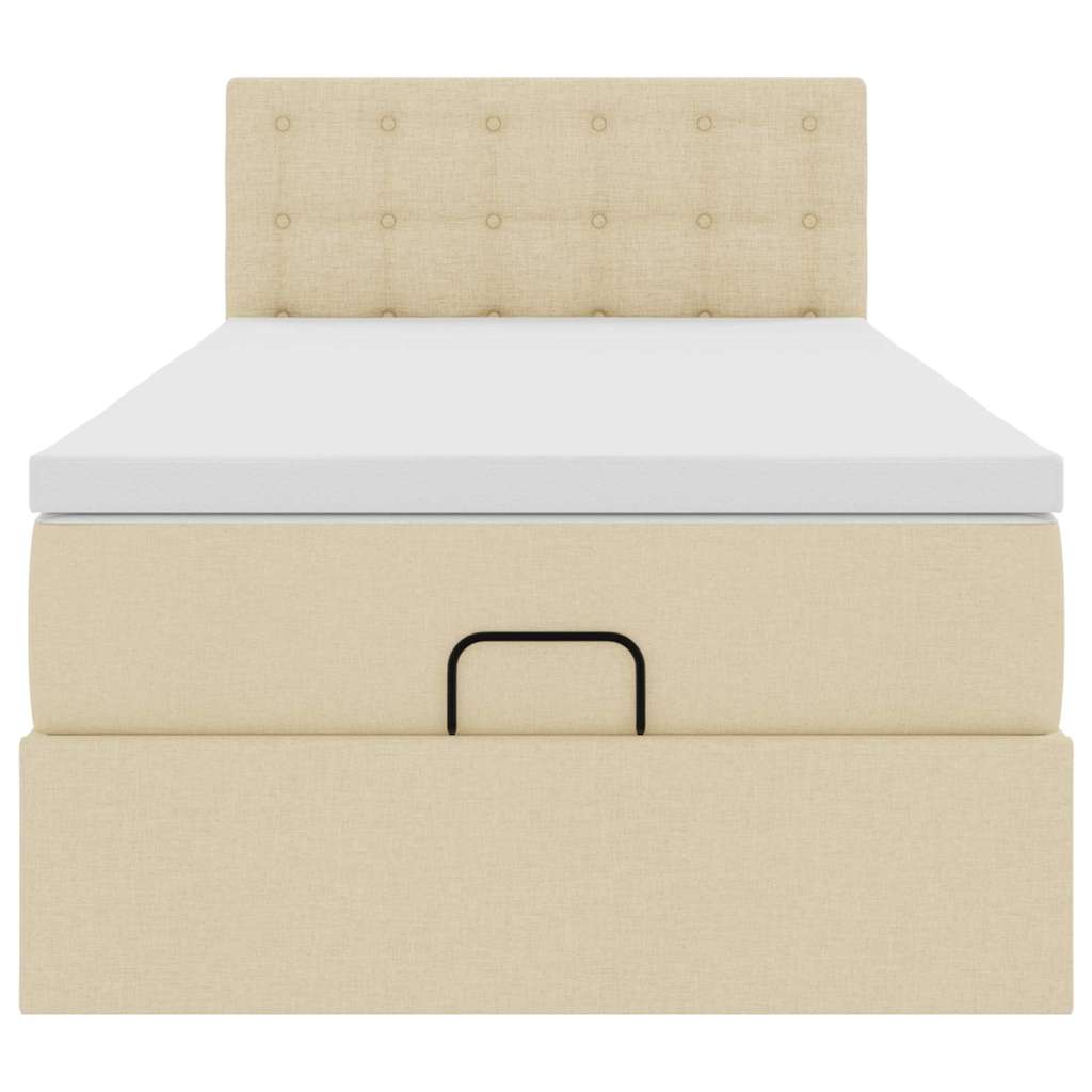Ottomane Bett mit Matratze & LEDs Creme 90x200 cm Stoff
