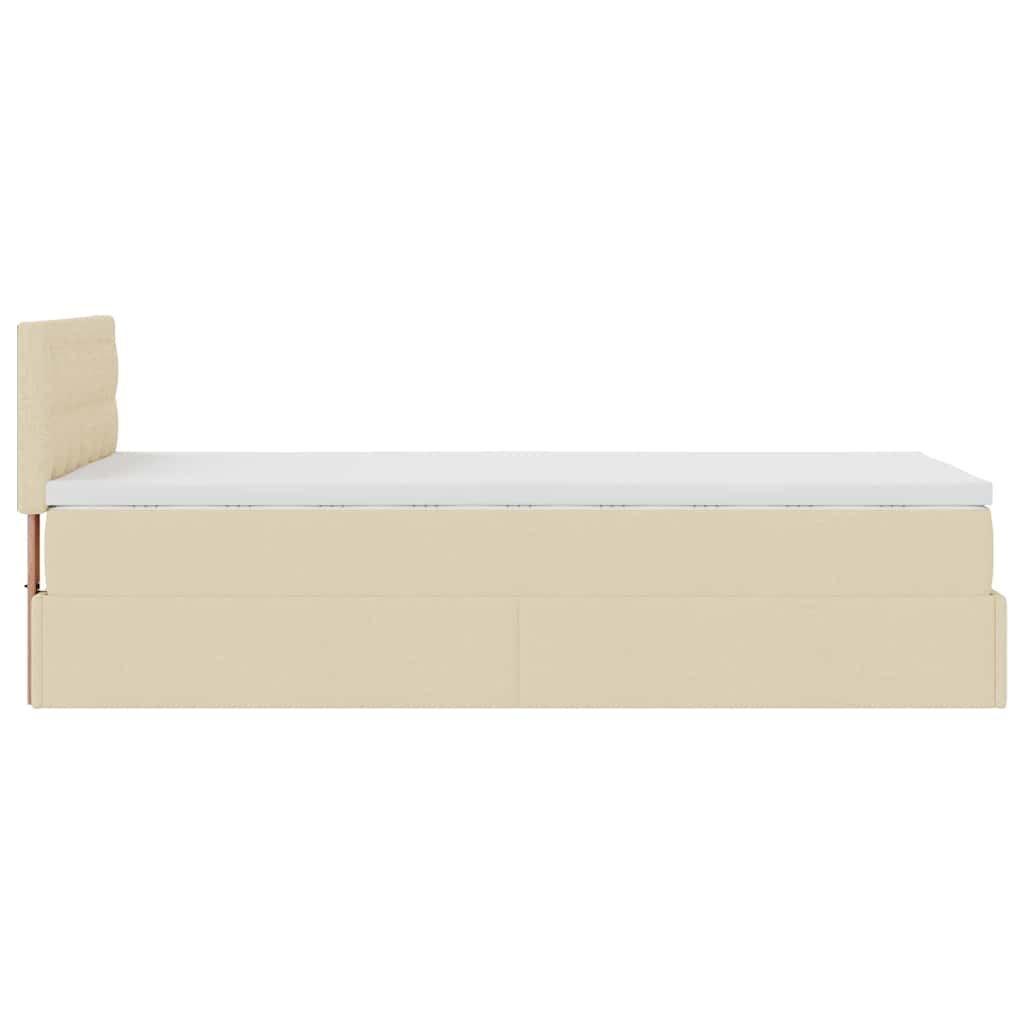 Ottomane Bett mit Matratze & LEDs Creme 90x200 cm Stoff