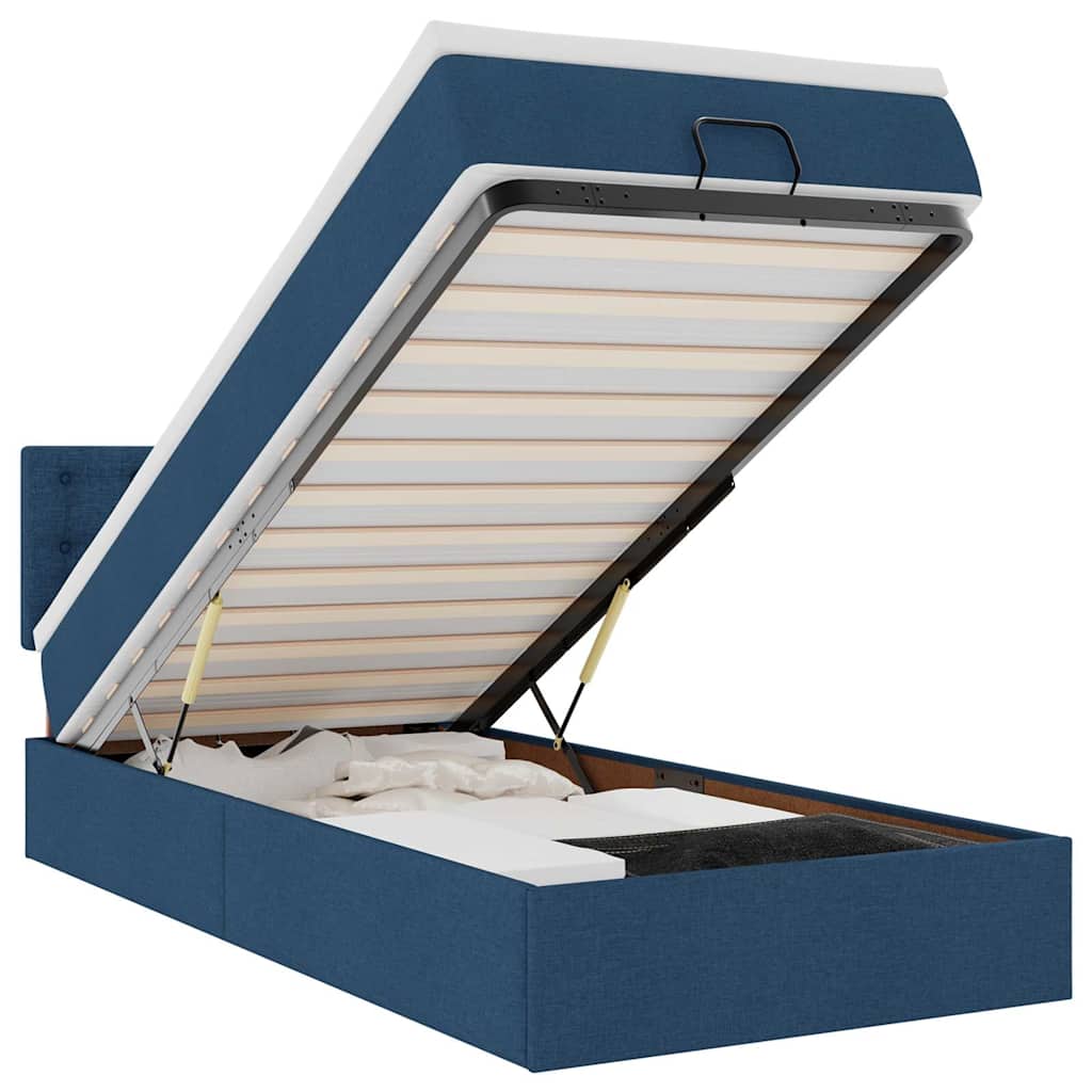 Ottomane Bett mit Matratze & LEDs Blau 90x200 cm Stoff