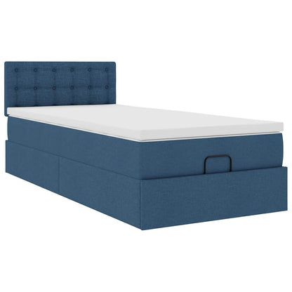 Ottomane Bett mit Matratze & LEDs Blau 90x200 cm Stoff