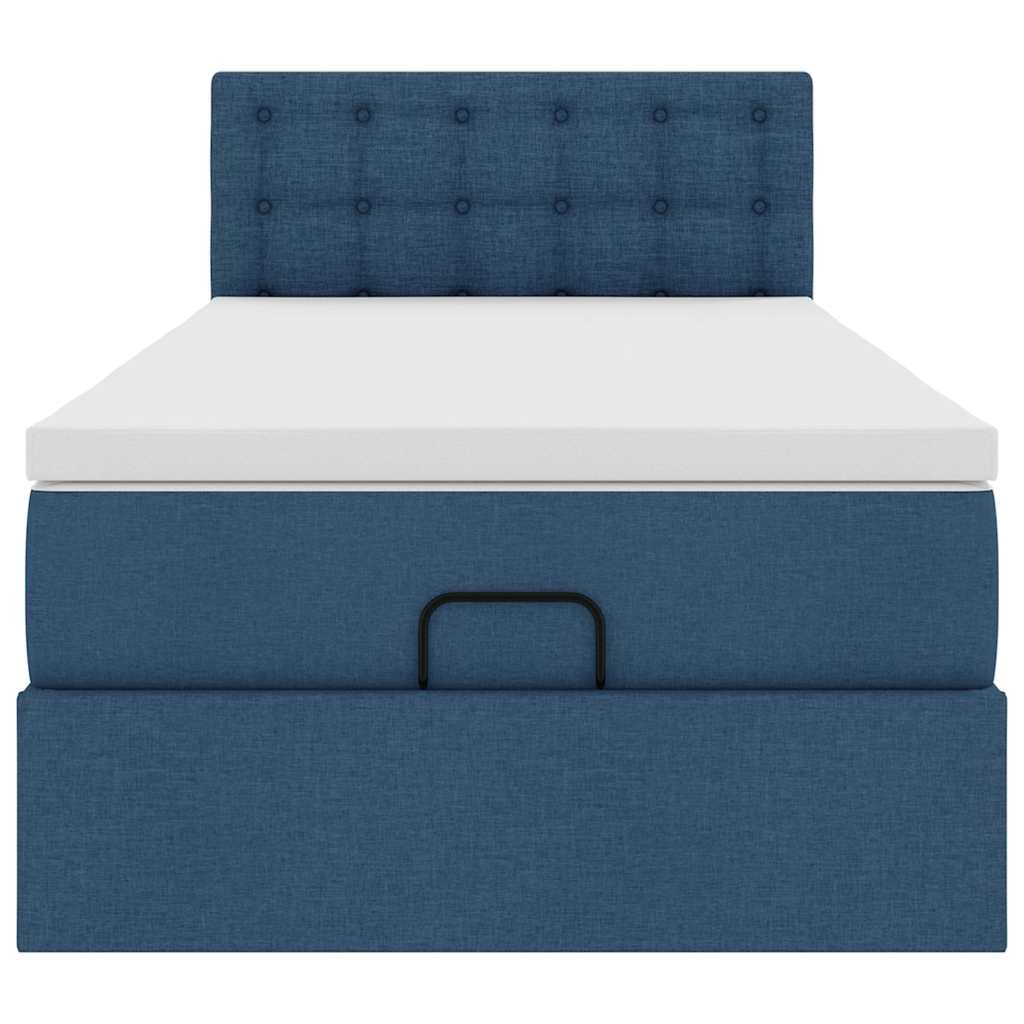 Ottomane Bett mit Matratze & LEDs Blau 90x200 cm Stoff