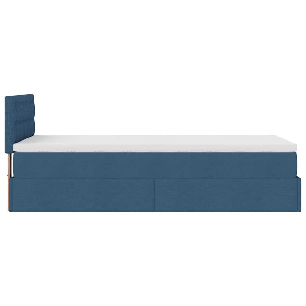 Ottomane Bett mit Matratze & LEDs Blau 90x200 cm Stoff