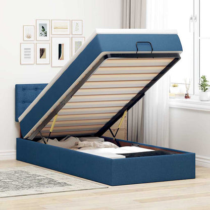 Ottomane Bett mit Matratze & LEDs Blau 90x200 cm Stoff