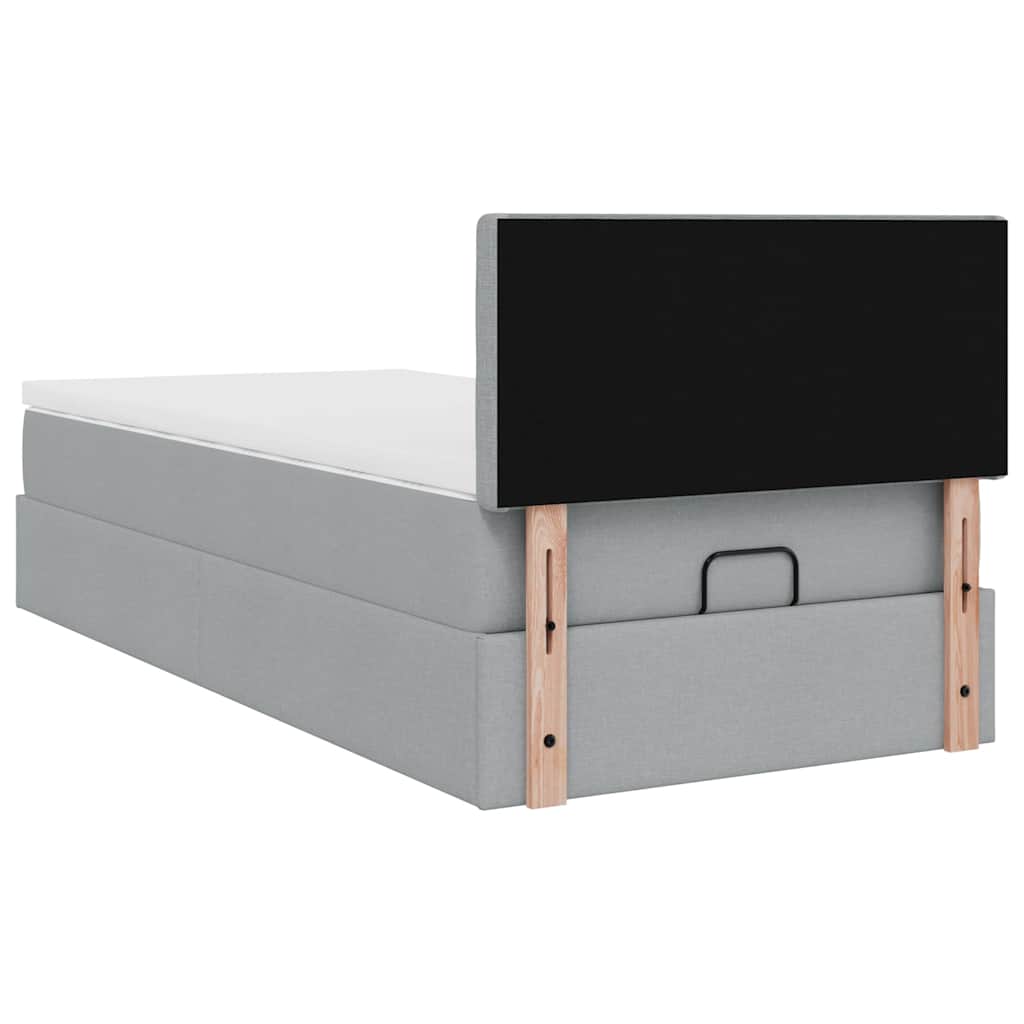 Ottoman-Bett mit Matratze & LEDs Hellgrau 100x200 cm Stoff