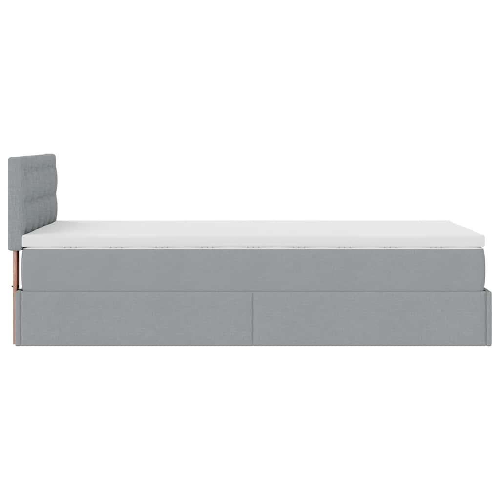 Lit ottoman avec matelas et LED gris clair 100x200 cm tissu