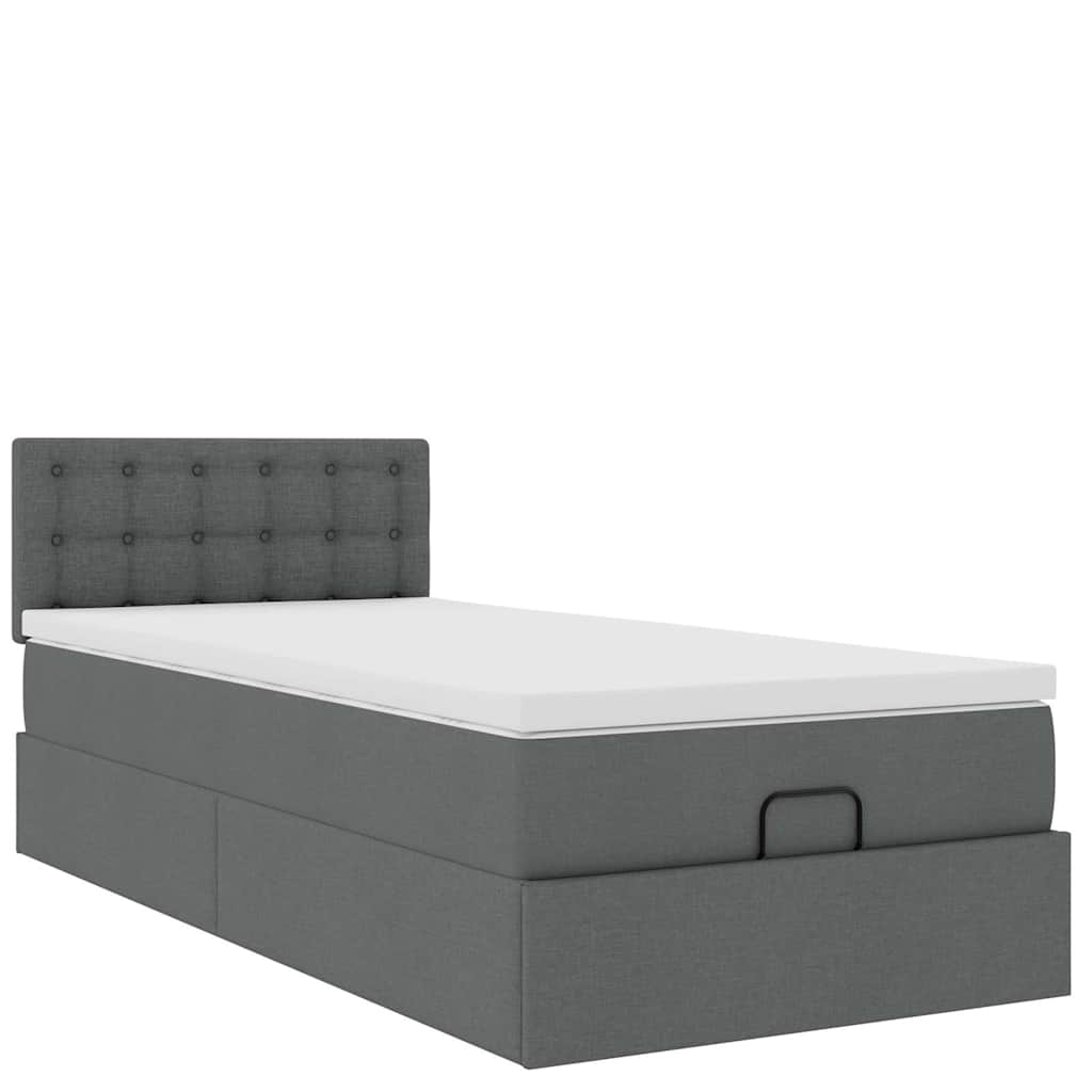 Lit ottoman avec matelas et LED tissu gris foncé 100x200 cm
