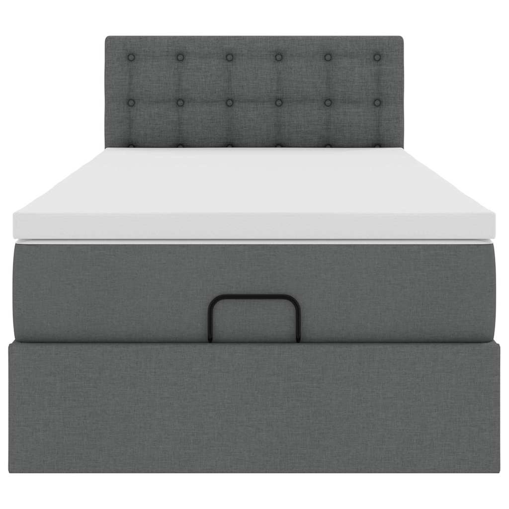 Lit ottoman avec matelas et LED tissu gris foncé 100x200 cm