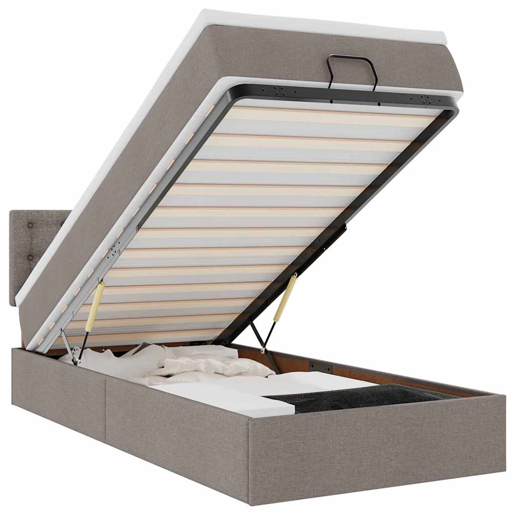 Ottoman-Bett mit Matratze & LEDs Taupe 100x200 cm Stoff