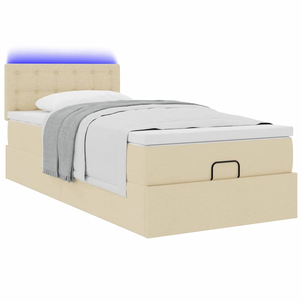 Ottoman-Bett mit Matratze & LEDs Creme 100x200 cm Stoff