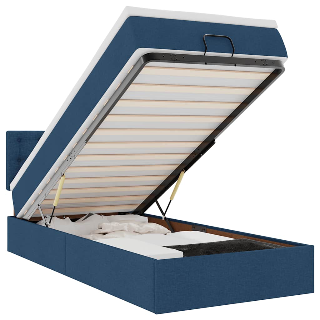 Ottomane Bett mit Matratze & LEDs Blau 100x200 cm Stoff