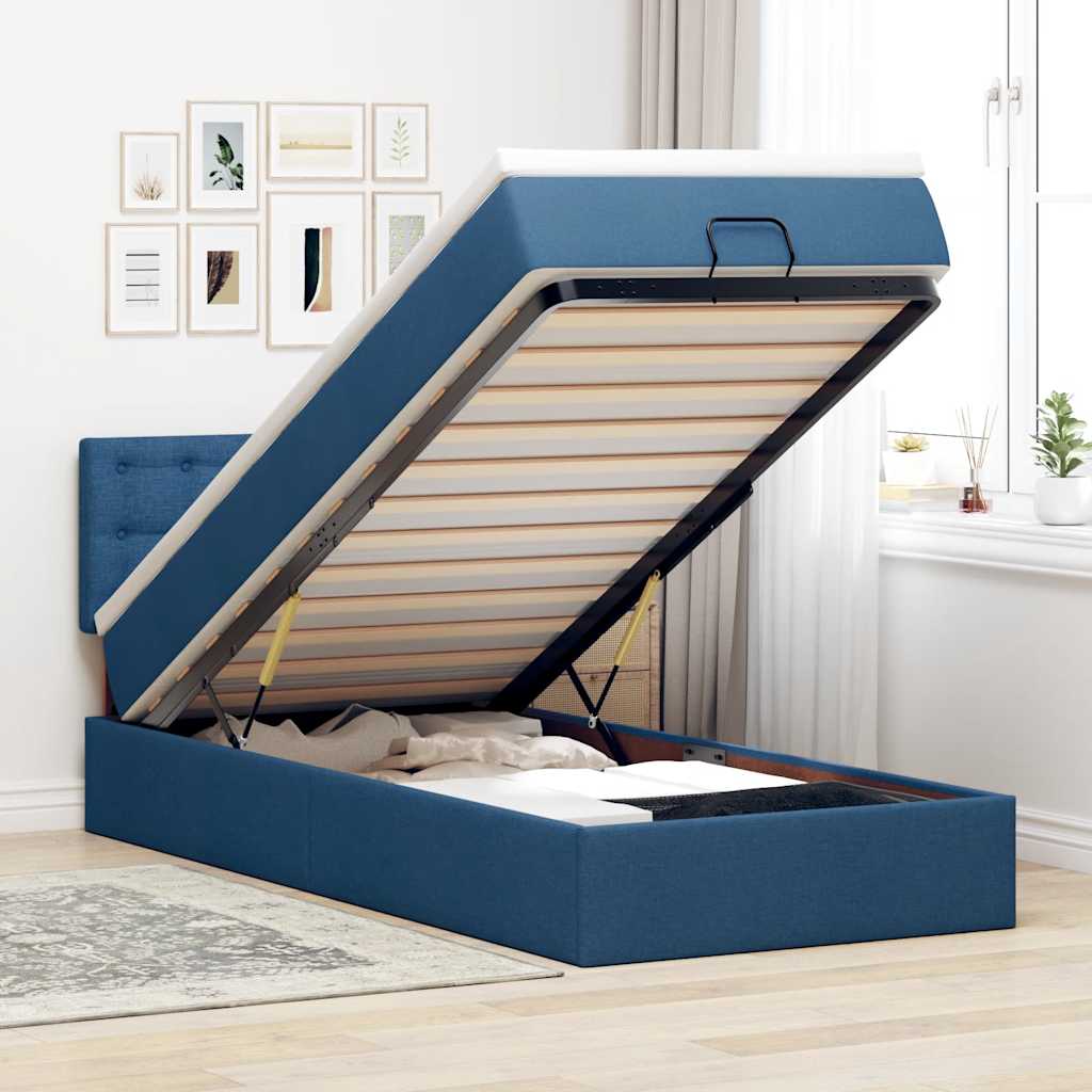 Ottomane Bett mit Matratze & LEDs Blau 100x200 cm Stoff
