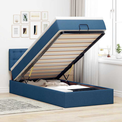 Ottomane Bett mit Matratze & LEDs Blau 100x200 cm Stoff