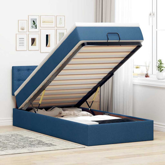 Ottomane Bett mit Matratze & LEDs Blau 100x200 cm Stoff