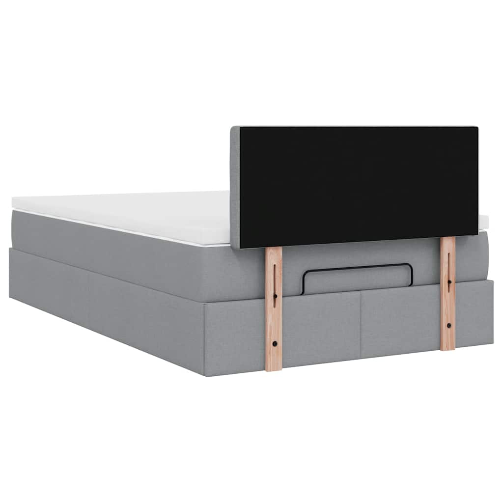 Ottoman-Bett mit Matratze & LEDs Hellgrau 120x190 cm Stoff