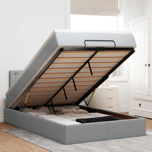 Ottoman-Bett mit Matratze & LEDs Hellgrau 120x190 cm Stoff